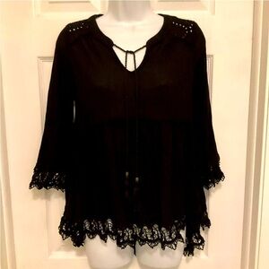 Knox Rose Black‎ Boho High/Low Hem Top Size S